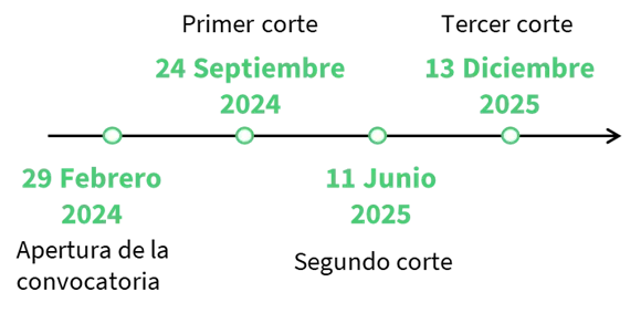 Timeline of the call's cut-off dates: 29 February 2024, 24 September 2024, 11 June 2025 and 13 December 2025